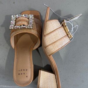 a new day Tan Raffia Slide Sandals with Jewel Buckle